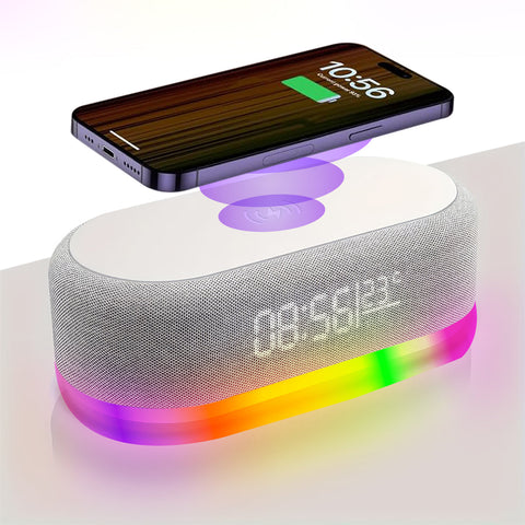 Bluetooth Speaker with Wireless Charger and Clock