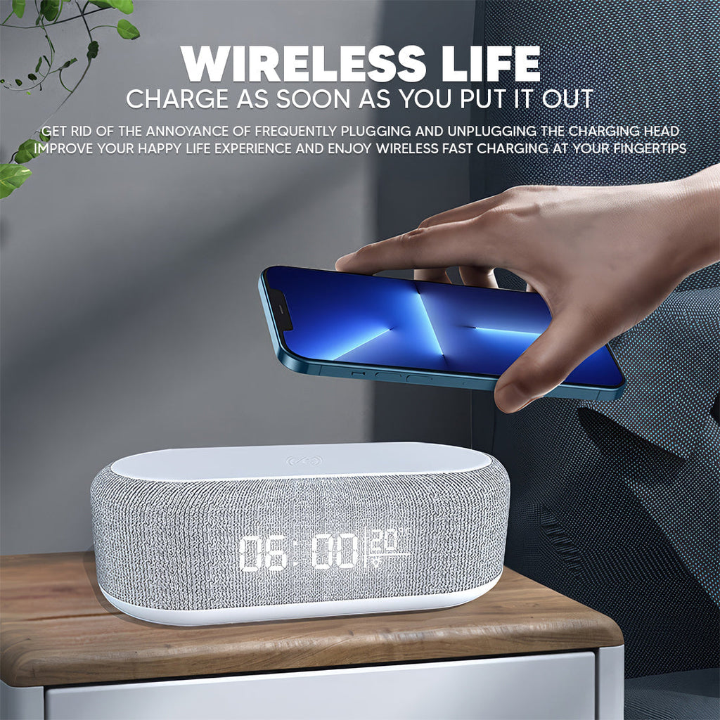 Bluetooth Speaker with Wireless Charger and Clock