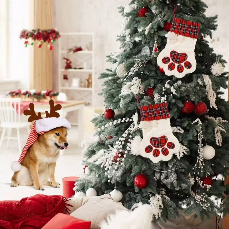 Large Dog Christmas Stocking, Red Plaid, 18 x 11 Inch