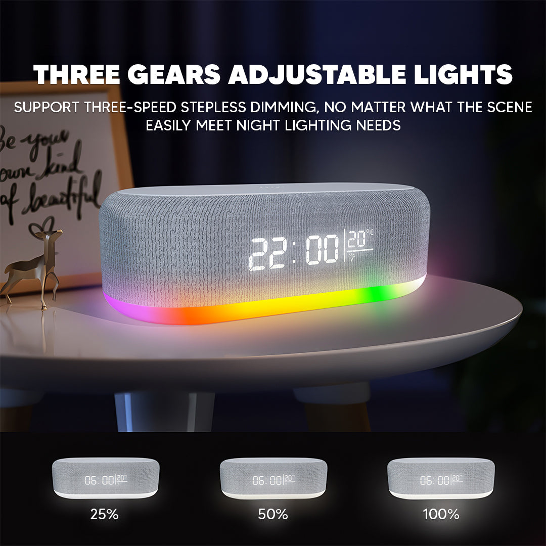 Bluetooth Speaker with Wireless Charger and Clock
