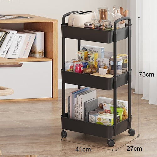 3Tier Rolling Cart Storage Trolley Kitchen Bathroom Laundry Organiser Rack Black