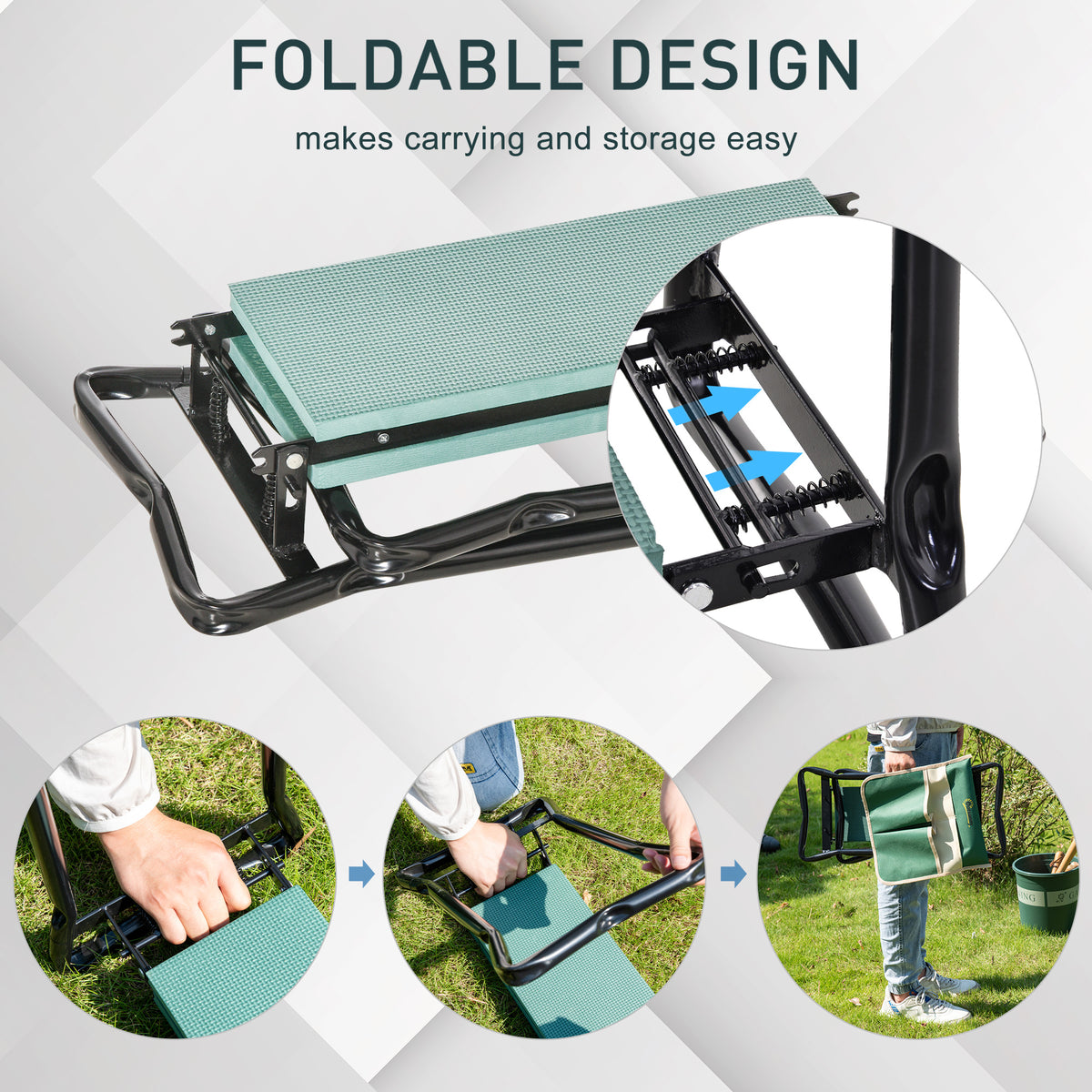Folding Garden Kneeler and Seat with Tool Bag - Green