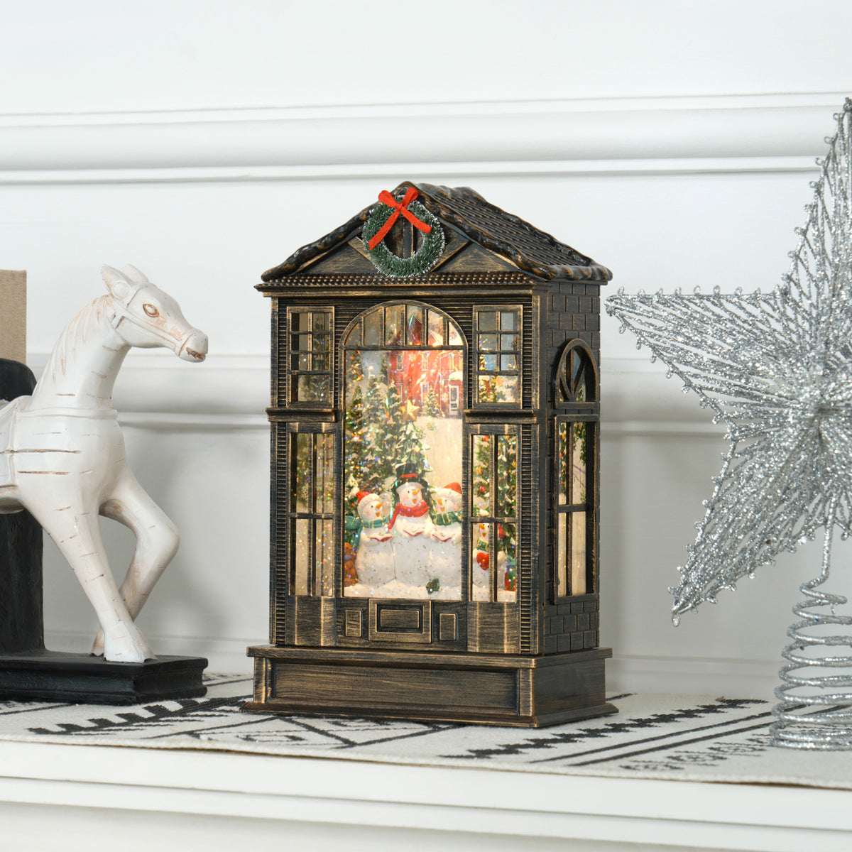 Musical Christmas Snow Globe Lantern with Lights - Bronze Tone
