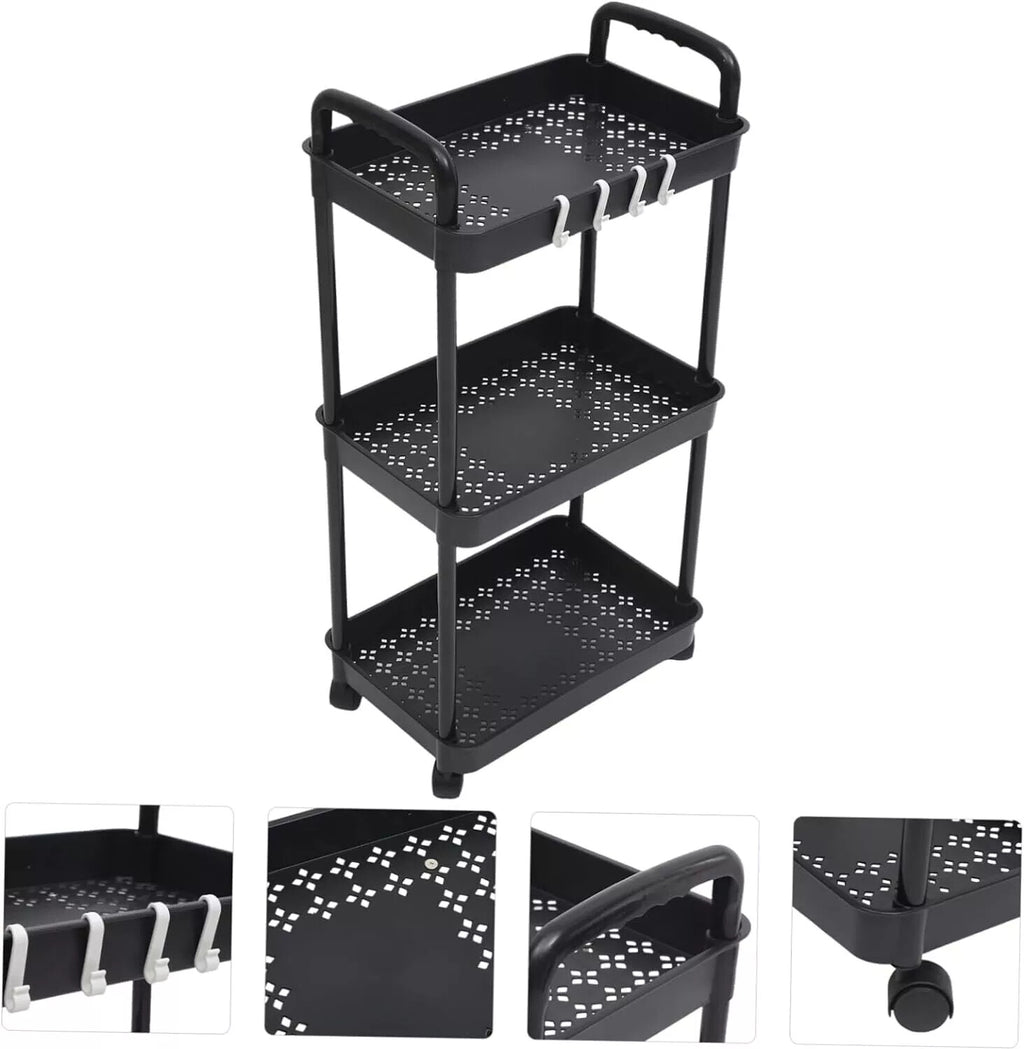 3Tier Rolling Cart Storage Trolley Kitchen Bathroom Laundry Organiser Rack Black