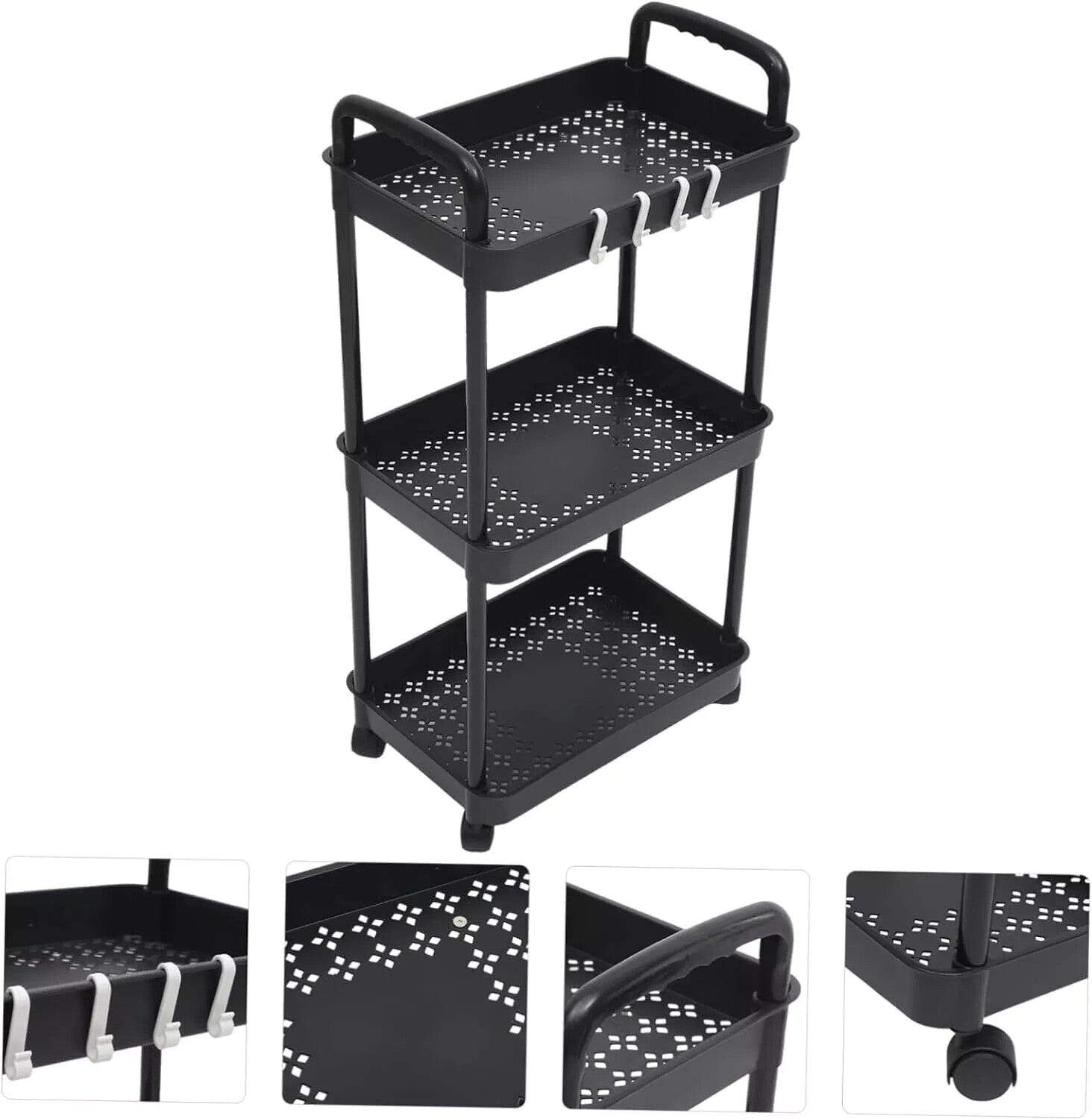 3Tier Rolling Cart Storage Trolley Kitchen Bathroom Laundry Organiser Rack Black