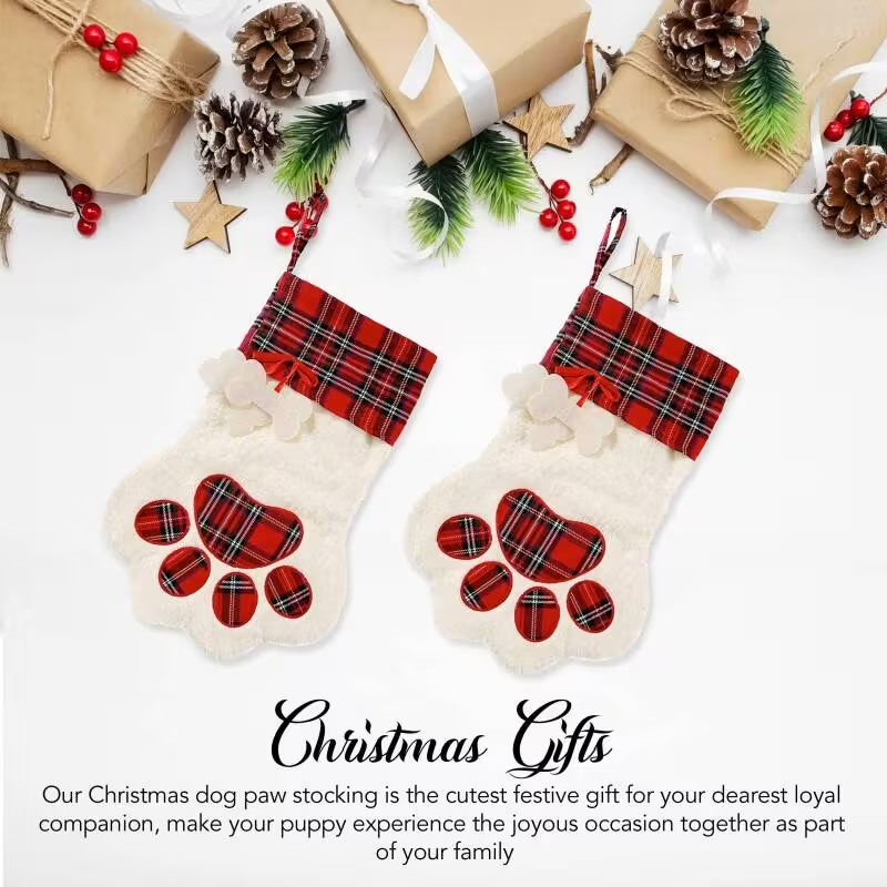 Large Dog Christmas Stocking, Red Plaid, 18 x 11 Inch