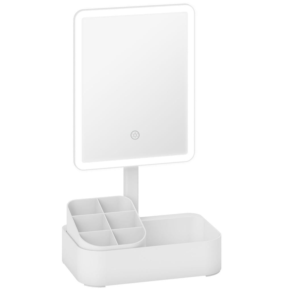 Rechargeable LED Makeup Mirror with Storage Box - 1000 mAh battery - White