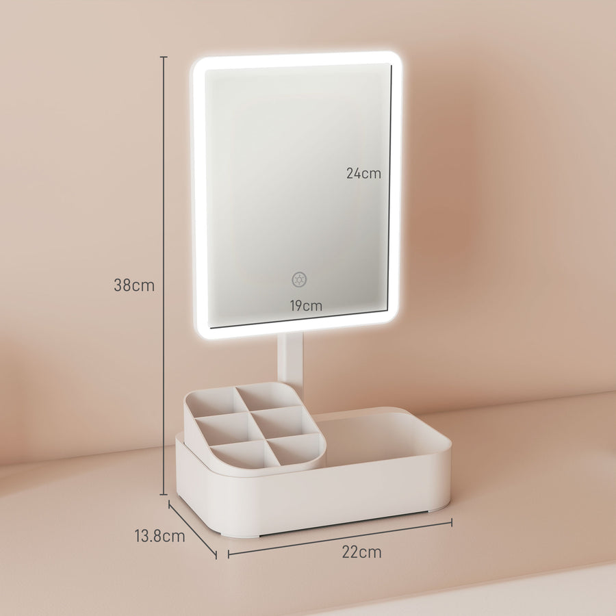 Rechargeable LED Makeup Mirror with Storage Box - 1000 mAh battery - White