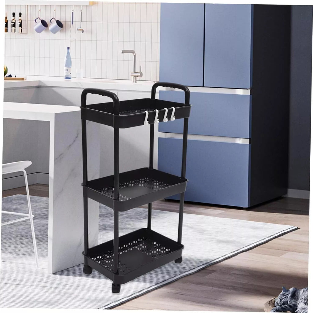 3Tier Rolling Cart Storage Trolley Kitchen Bathroom Laundry Organiser Rack Black