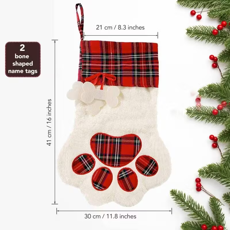 Large Dog Christmas Stocking, Red Plaid, 18 x 11 Inch