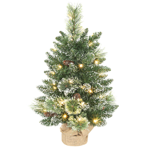 Prelit Snow Flocked Tabletop Christmas Tree, 60 cm - Green