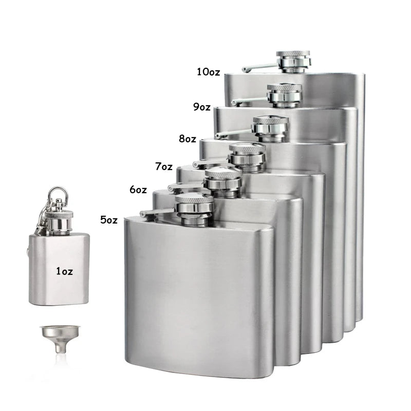 Stainless Steel Pocket Hip Flask with Funnel - Multiple sizes available