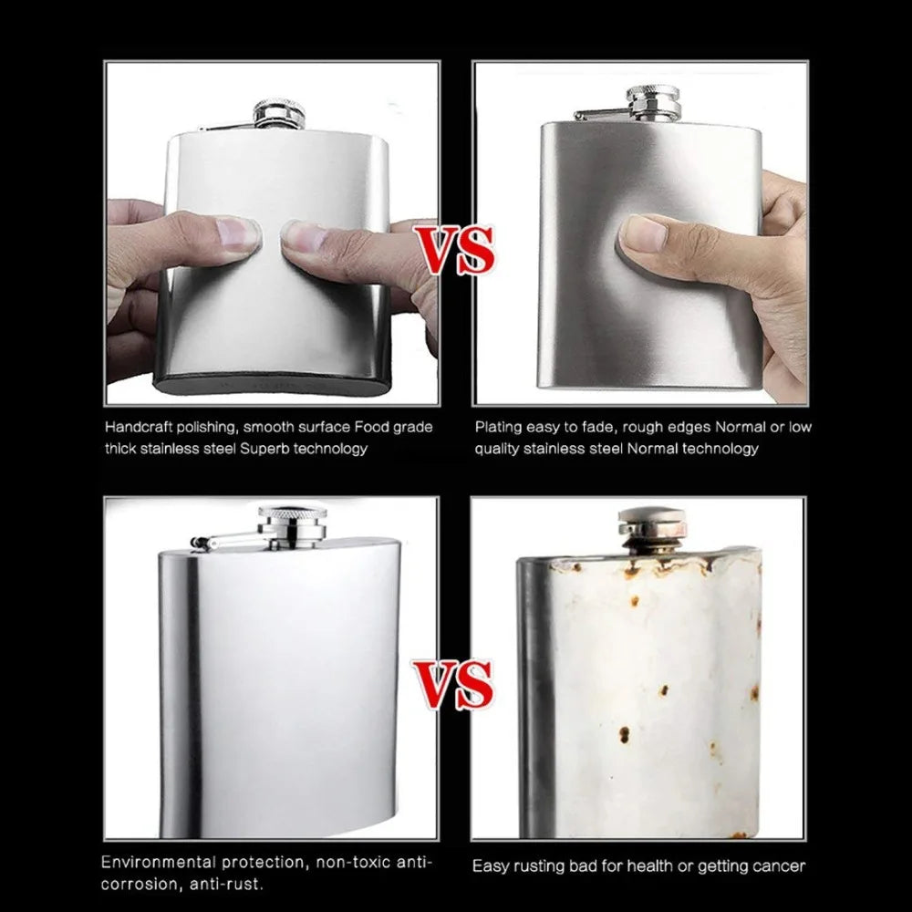 Stainless Steel Pocket Hip Flask with Funnel - Multiple sizes available