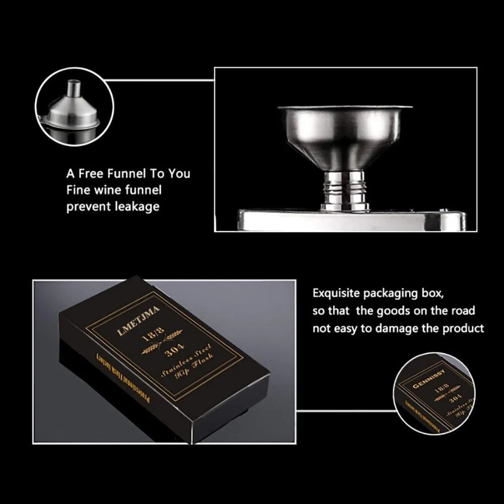 Stainless Steel Pocket Hip Flask with Funnel - Multiple sizes available