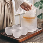 Japanese Glass Sake Set with Flask and Cups