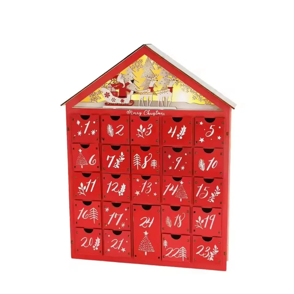Wooden Village House Advent Calendar, 24 Drawers - Wood