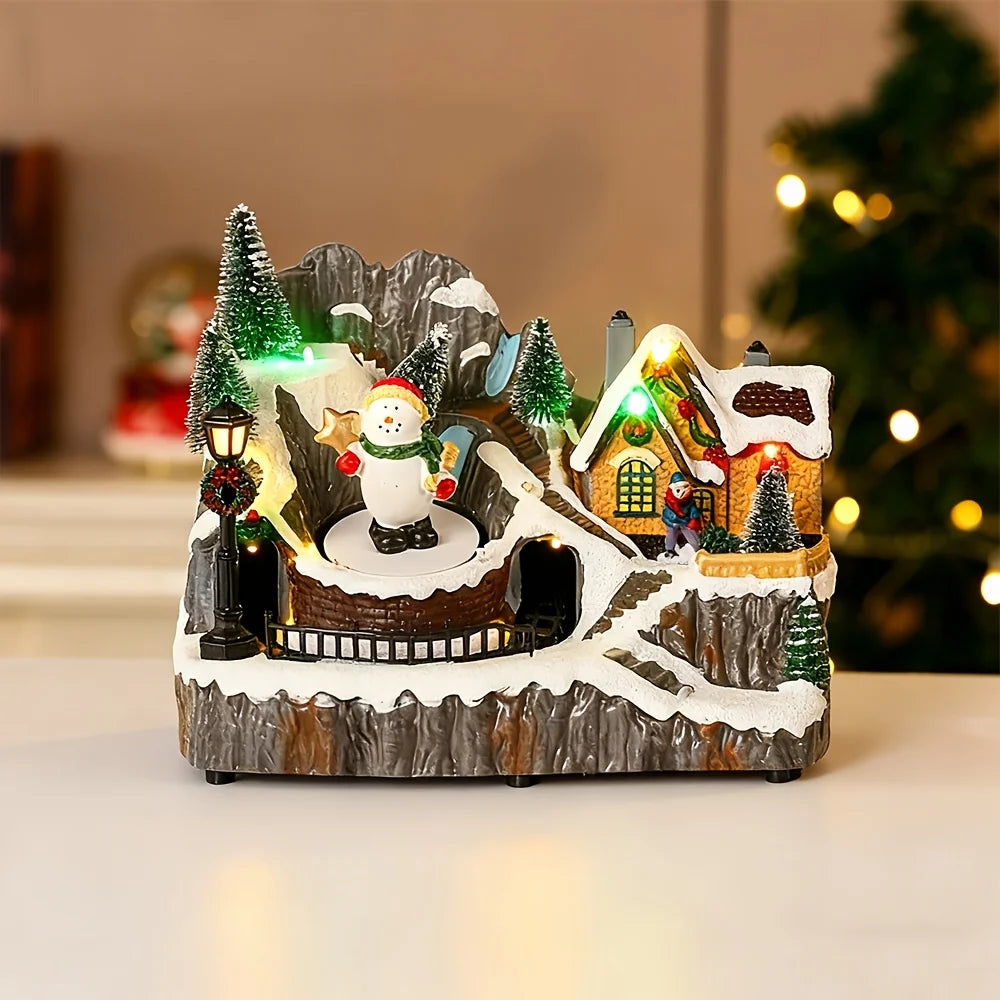 Animated Christmas Village Music Box with Train - Nylon