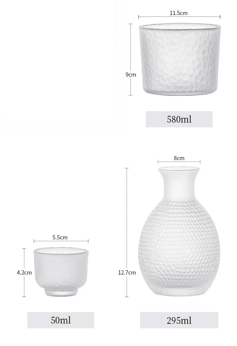 Japanese Glass Sake Set with Flask and Cups