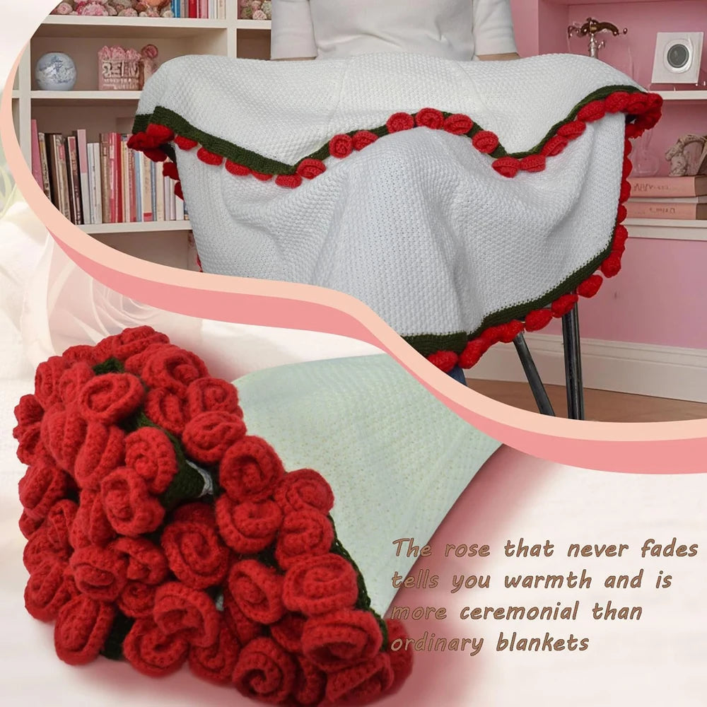 Flower Bouquet Knitted Throw Blanket - 100% Acrylic