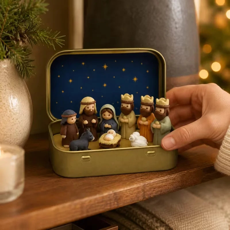 Mini Nativity Set in Gold Tin - PLA