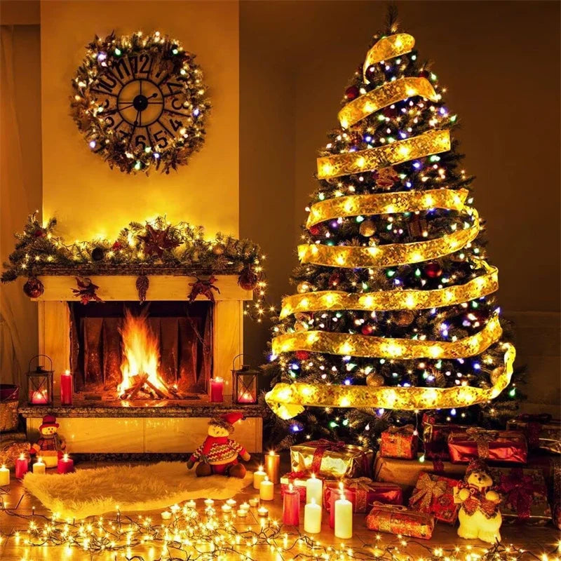 Light-Up Christmas Ribbon with LEDs and Star Pattern - Warm white or colourful