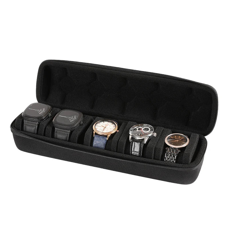 5 Slot Watch Box, Portable Watch Travel Case - Mixed Materials