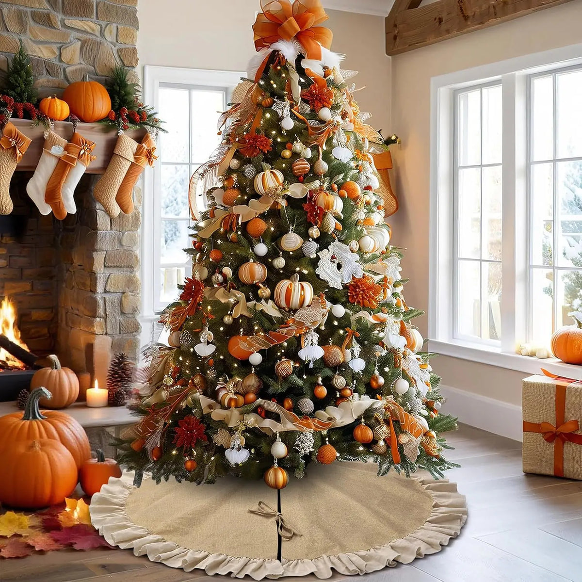 Rustic Jute Christmas Tree Skirt - Natural
