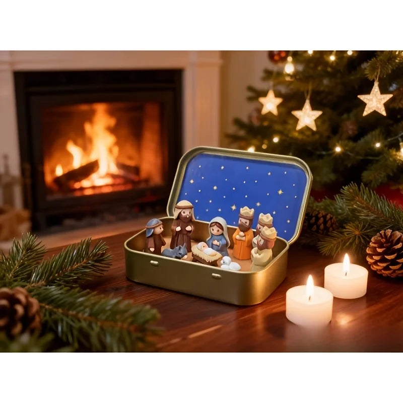 Mini Nativity Set in Iron Box, Pocket-Size