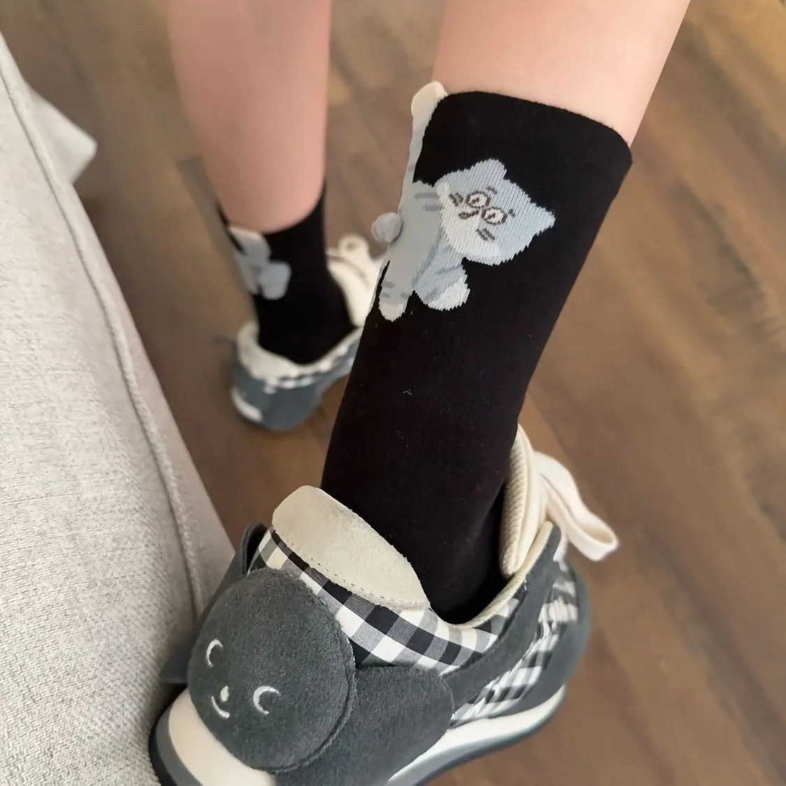 Cat Face Novelty Socks, 3 Pairs - Polyester