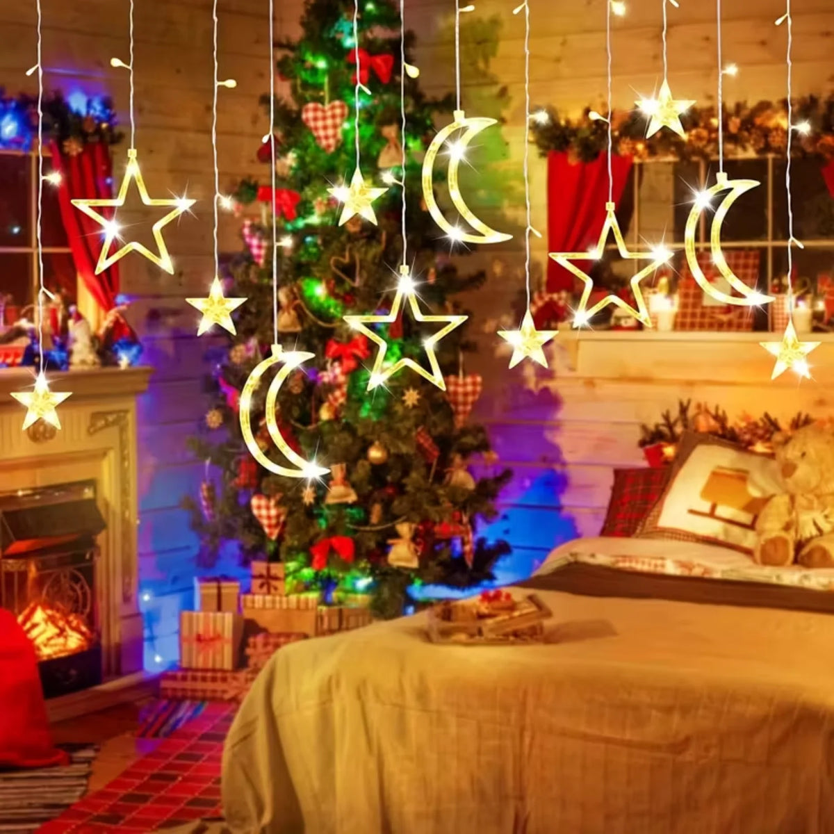 Star and Moon LED Fairy Light Garland, Battery Powered