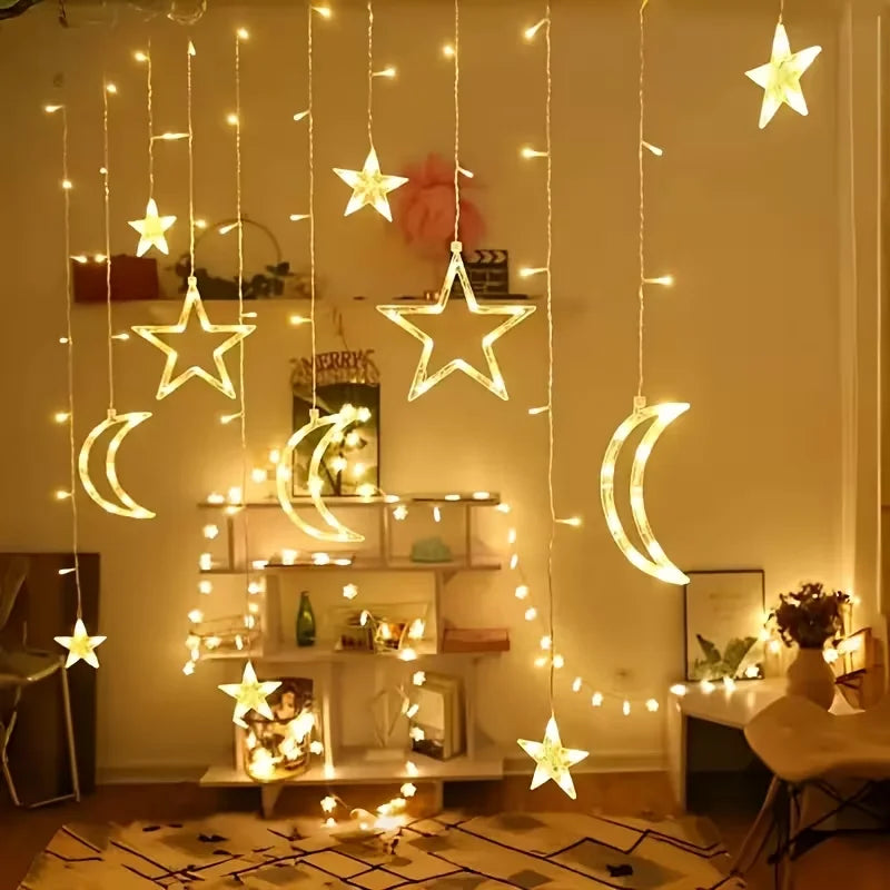 Star and Moon LED Fairy Light Garland, Battery Powered