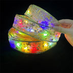 Light-Up Christmas Ribbon with LEDs and Star Pattern - Warm white or colourful