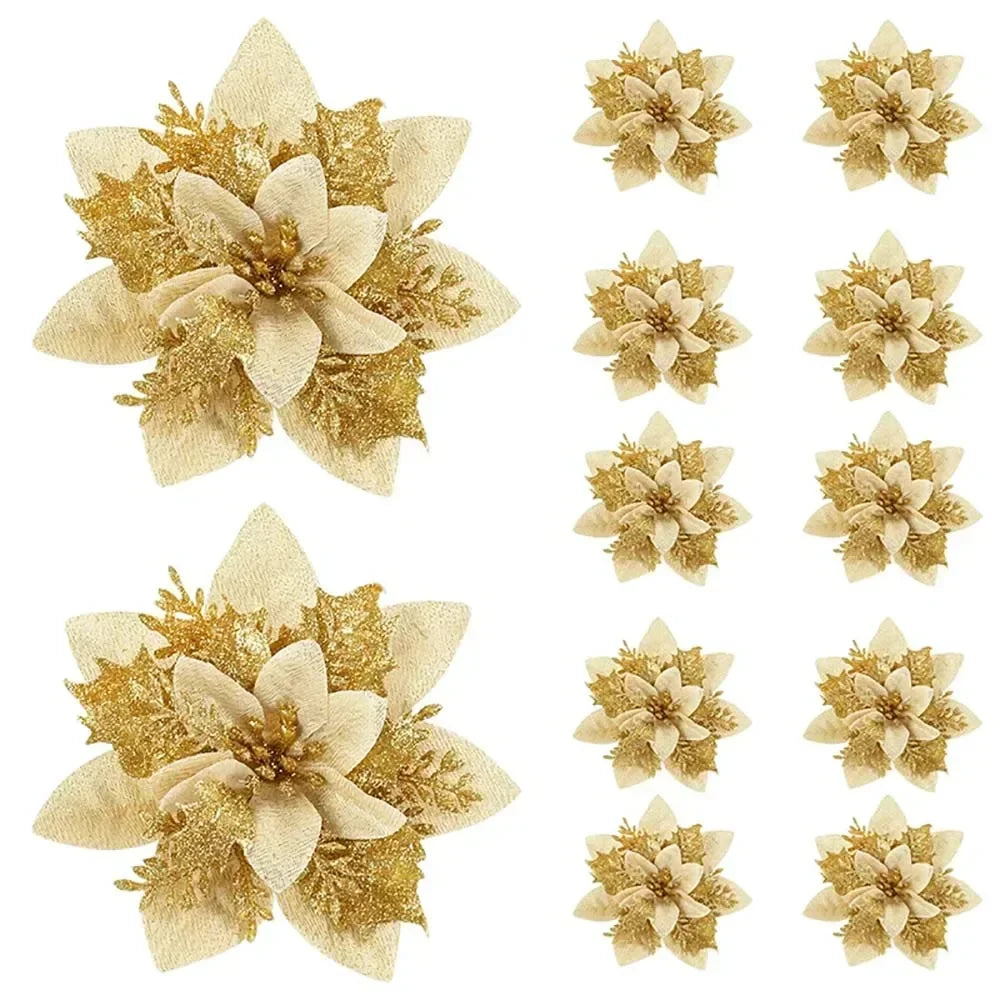 Glitter Christmas Tree Flower Ornaments - Silk
