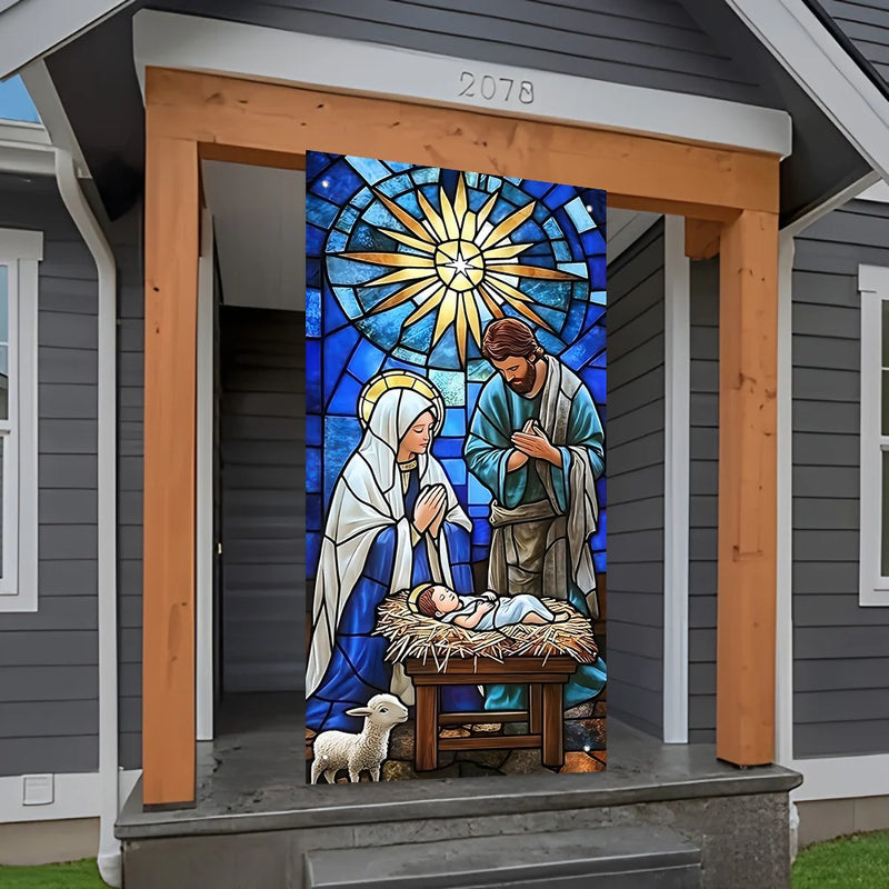 Christmas Nativity Scene Door Banner - Polyester