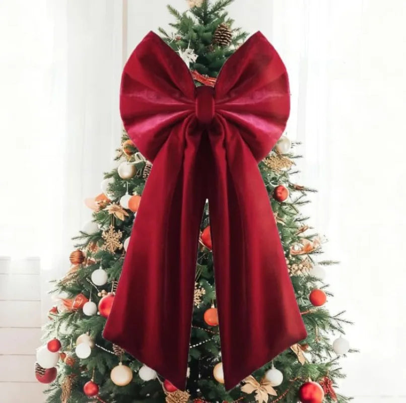 Extra Large Velvet Christmas Bow with Long Tails