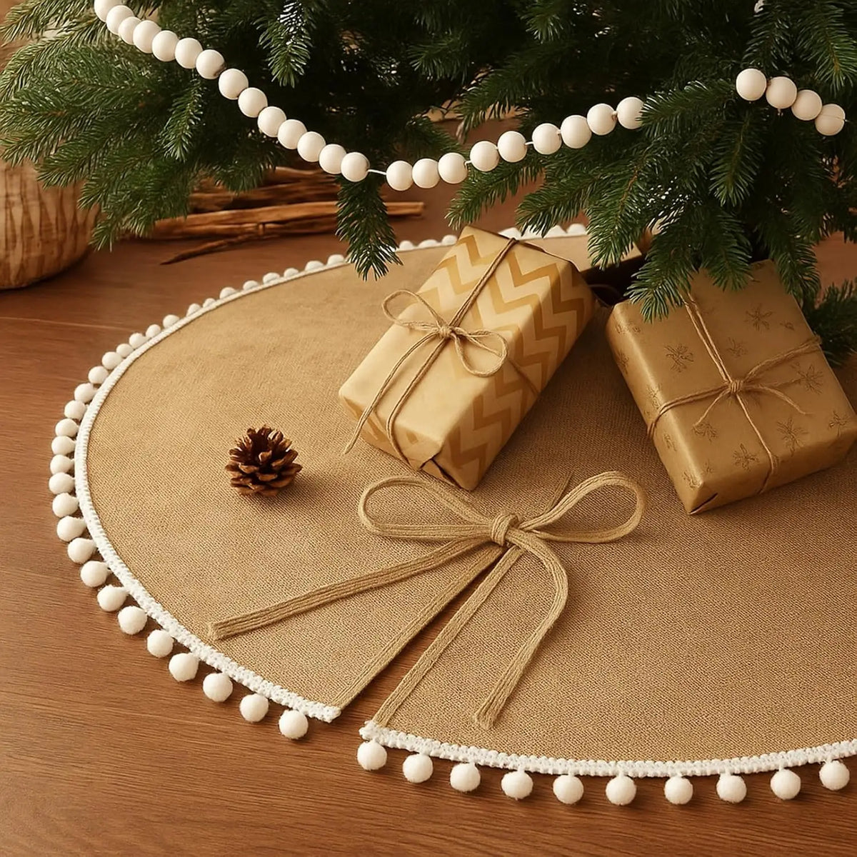 Rustic Jute Christmas Tree Skirt - Natural