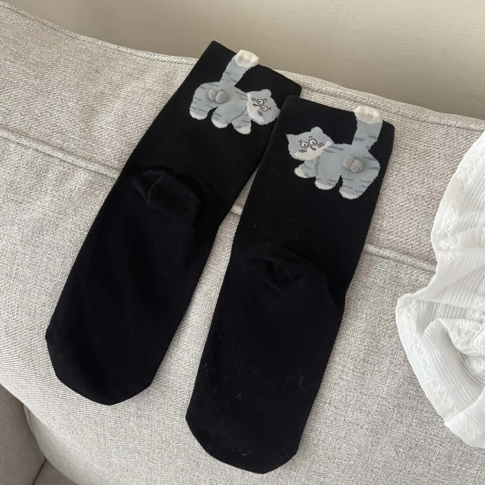 Cat Face Novelty Socks, 3 Pairs - Polyester