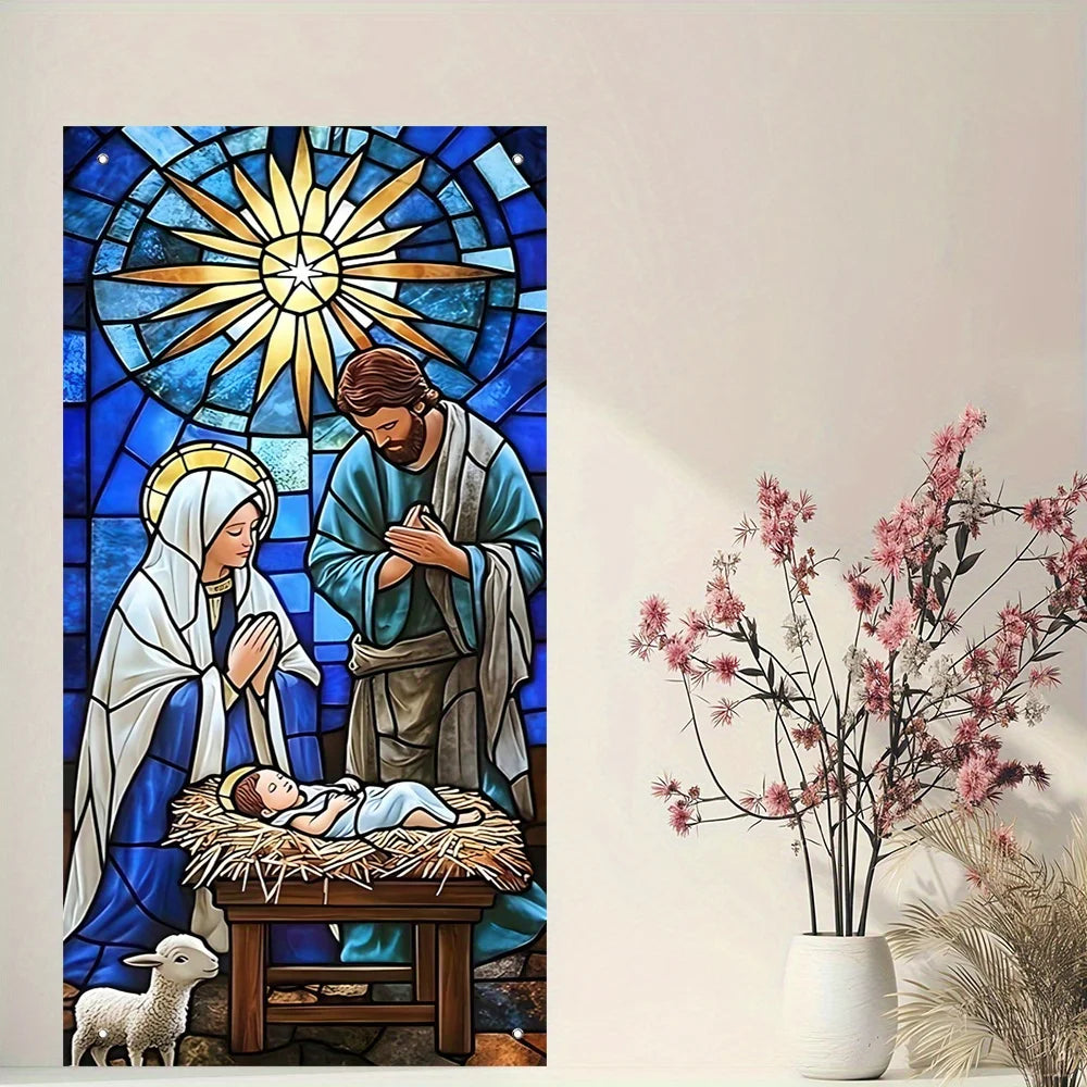Christmas Nativity Scene Door Banner - Polyester