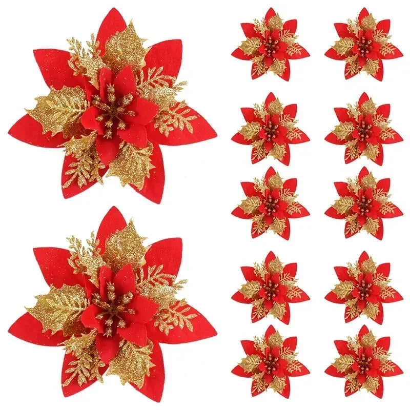 Glitter Christmas Tree Flower Ornaments - Silk