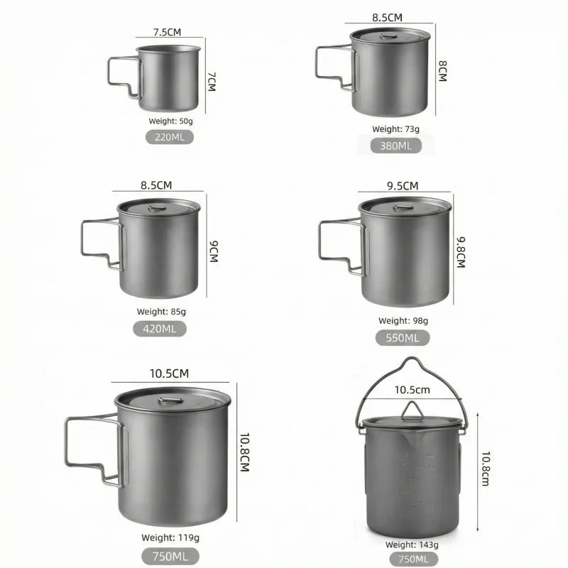 Titanium Camping Mug with Folding Handle - 220 ml to 750 ml - Other Base Metals
