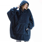 Oversized Hooded Fleece Blanket Hoodie with Pocket - Polyester