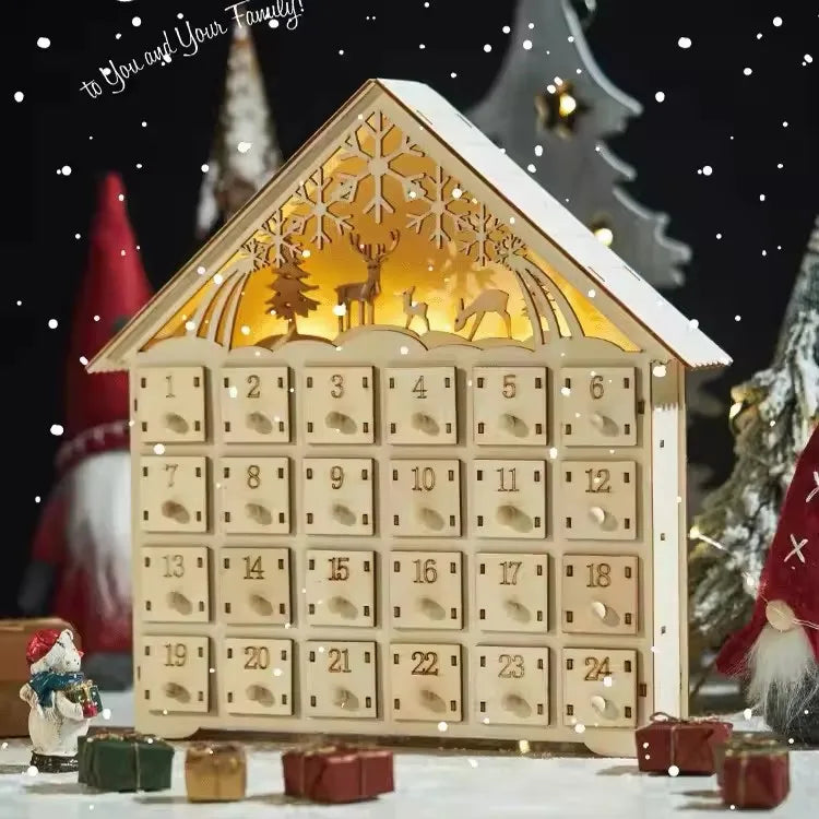 Wooden Village House Advent Calendar, 24 Drawers - Wood