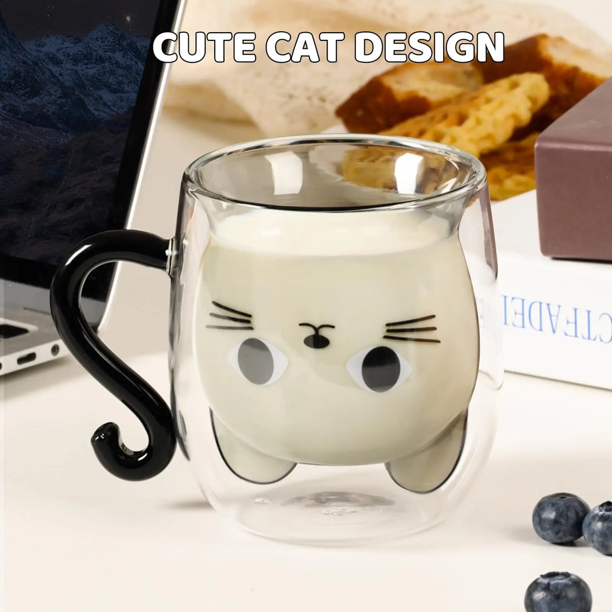 Cat Double-Layer Glass Mug with Handle - 201-300 ml