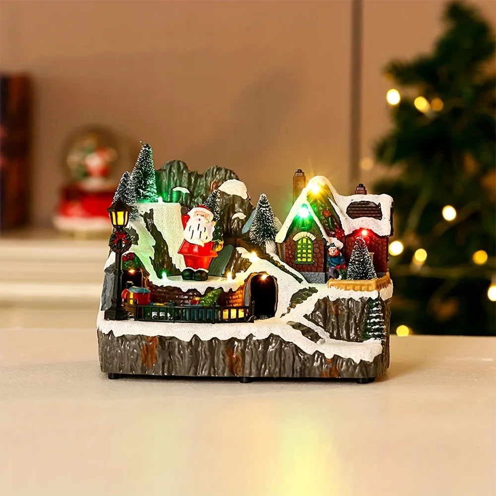 Animated Christmas Village Music Box with Train - Nylon