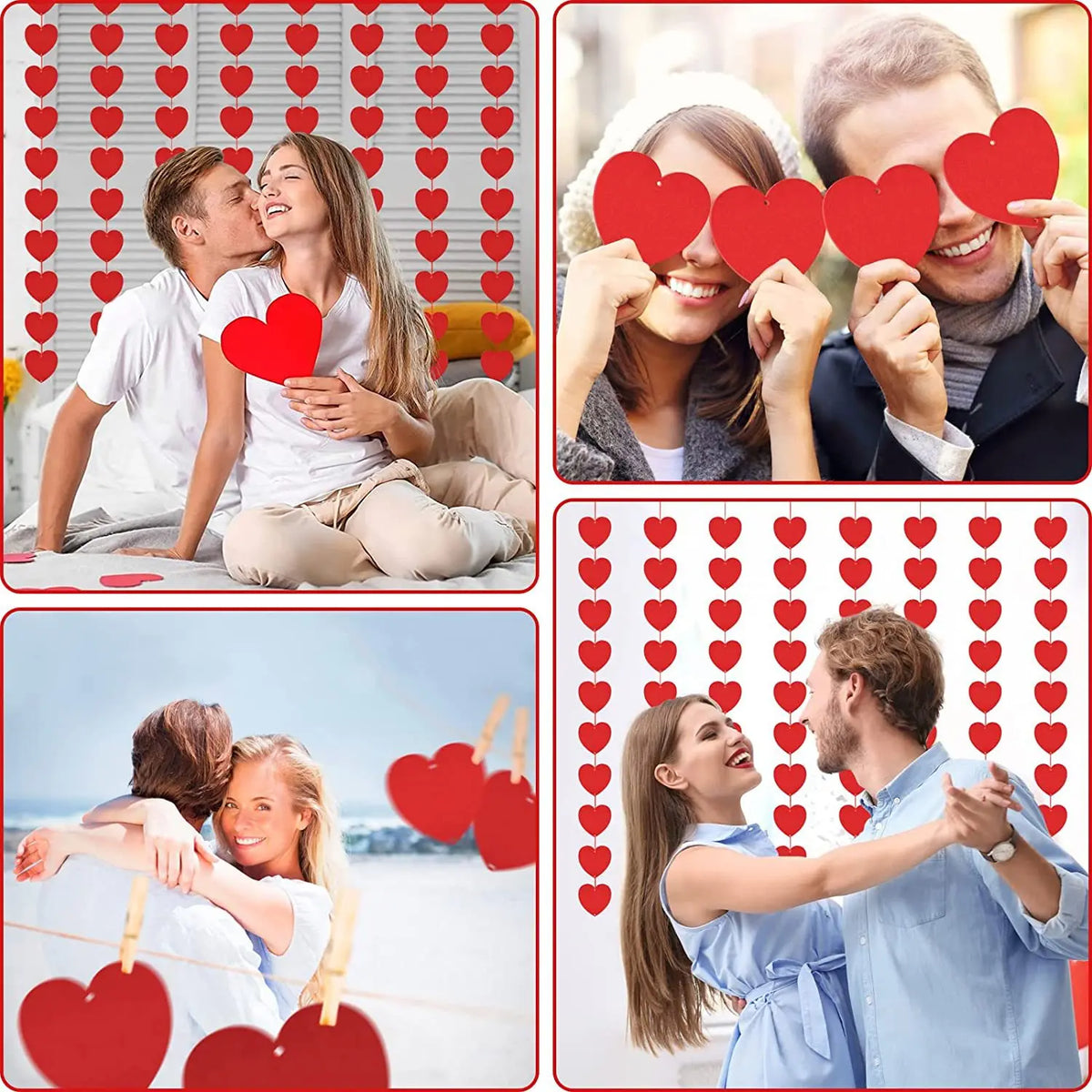 Heart Garland for Valentine's Day, 3 m String - Polyester