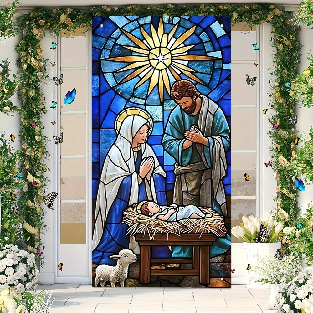 Christmas Nativity Scene Door Banner - Polyester