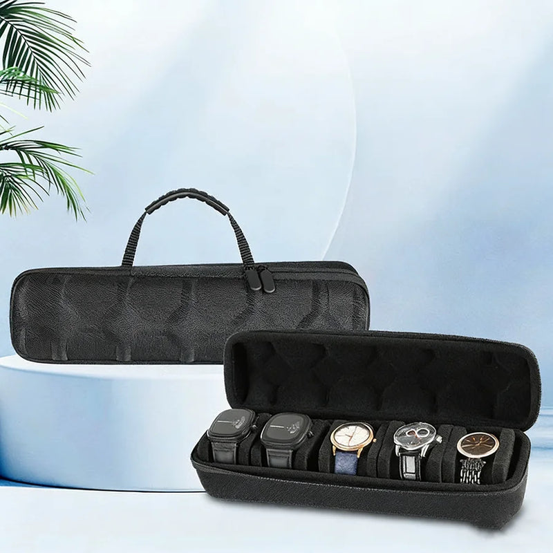 5 Slot Watch Box, Portable Watch Travel Case - Mixed Materials