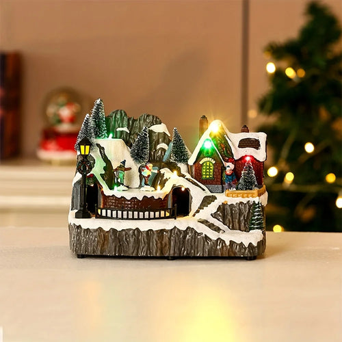 Animated Christmas Village Music Box with Train - Nylon