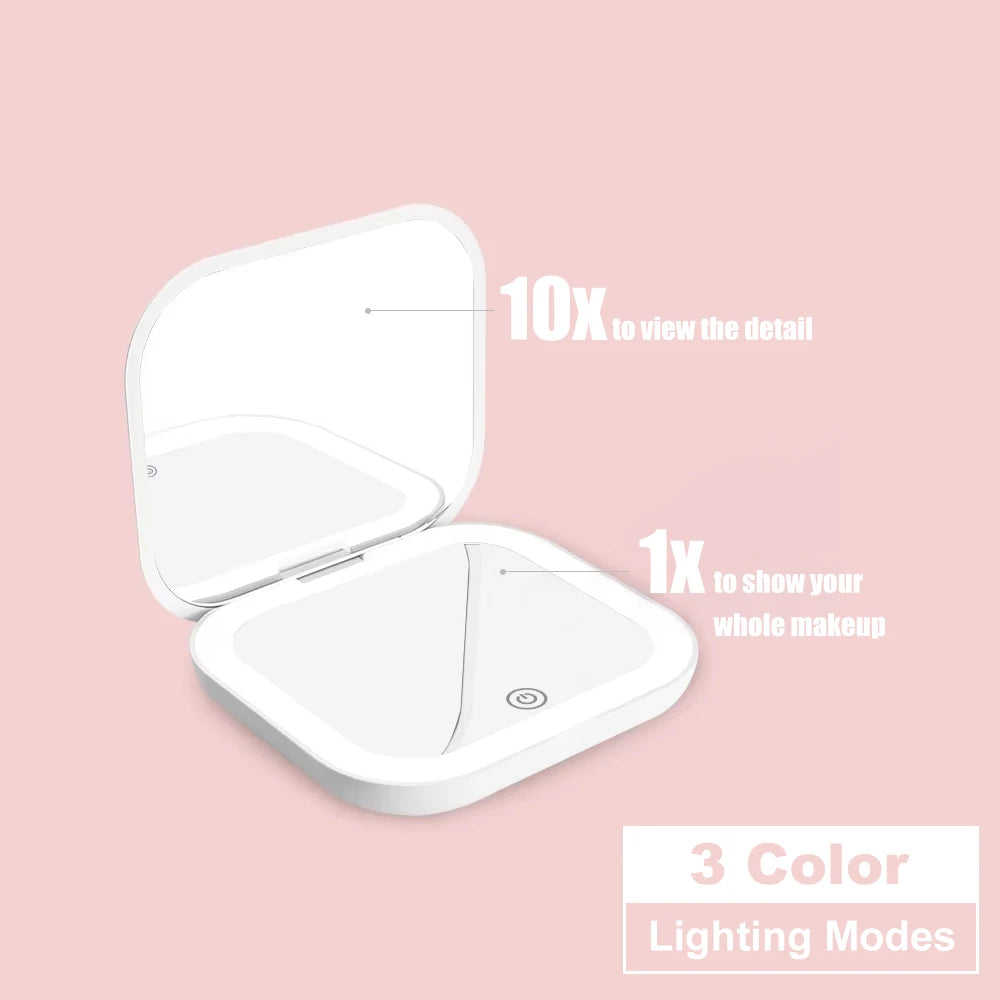 LED Compact Makeup Mirror, Folding Pocket Size