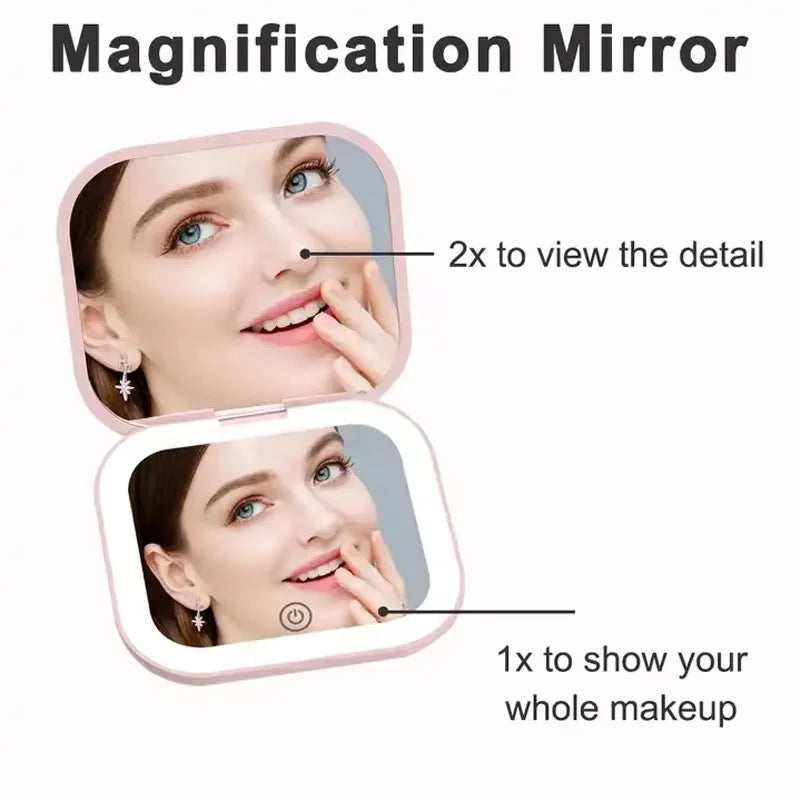 LED Compact Makeup Mirror, Folding Pocket Size
